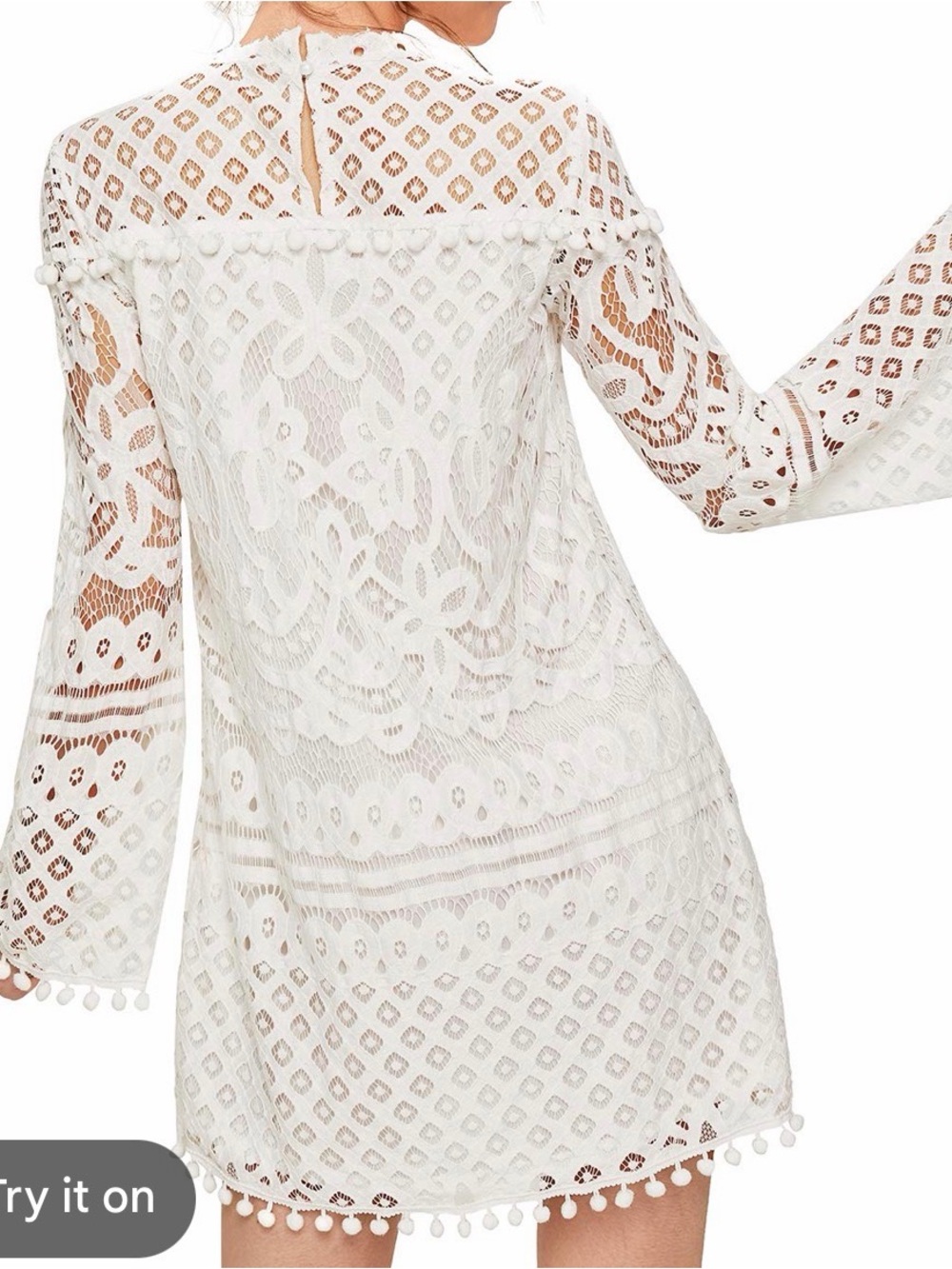 SHEIN White Crochet Lace Pom-Pom Trim Mini Dress - Picture 2 of 10